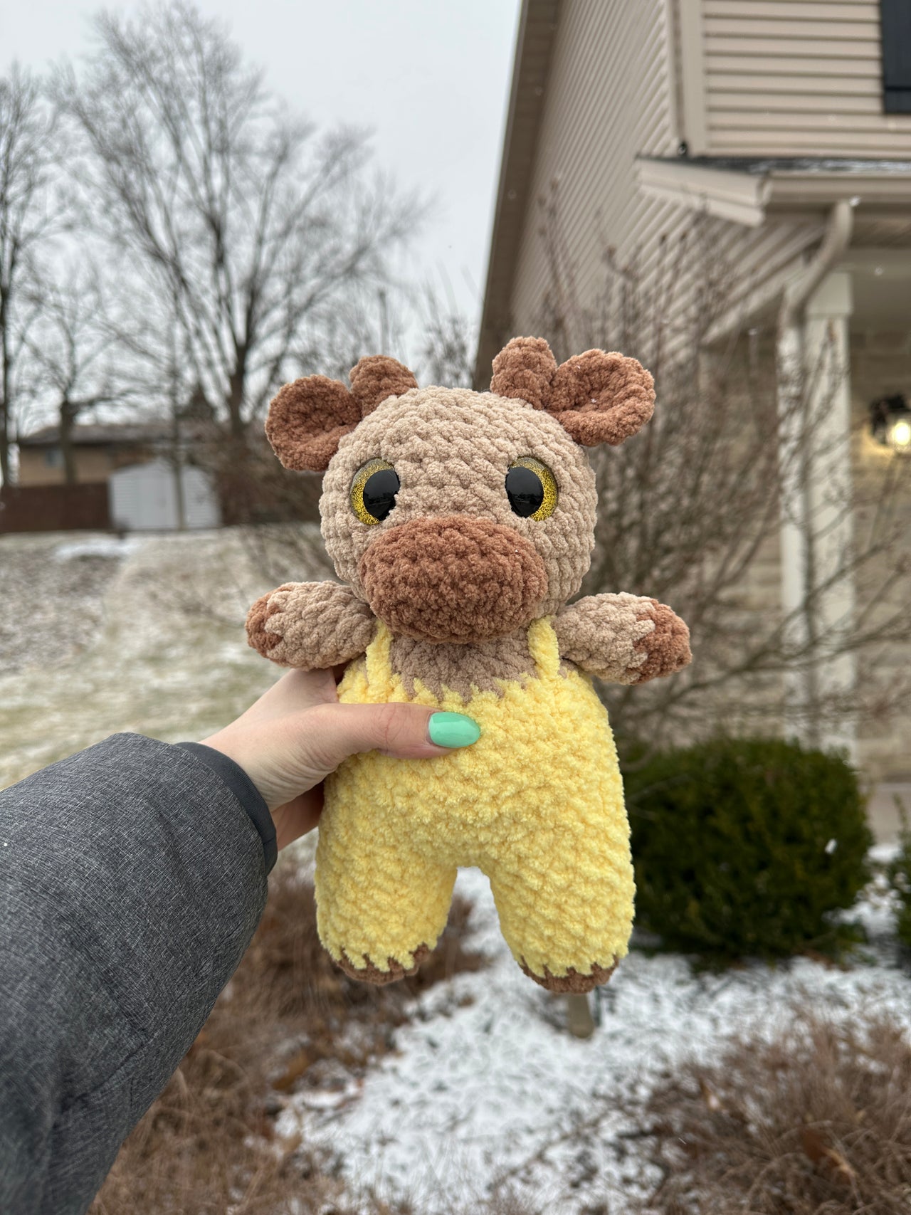 Yellow Overall Cow Plushie